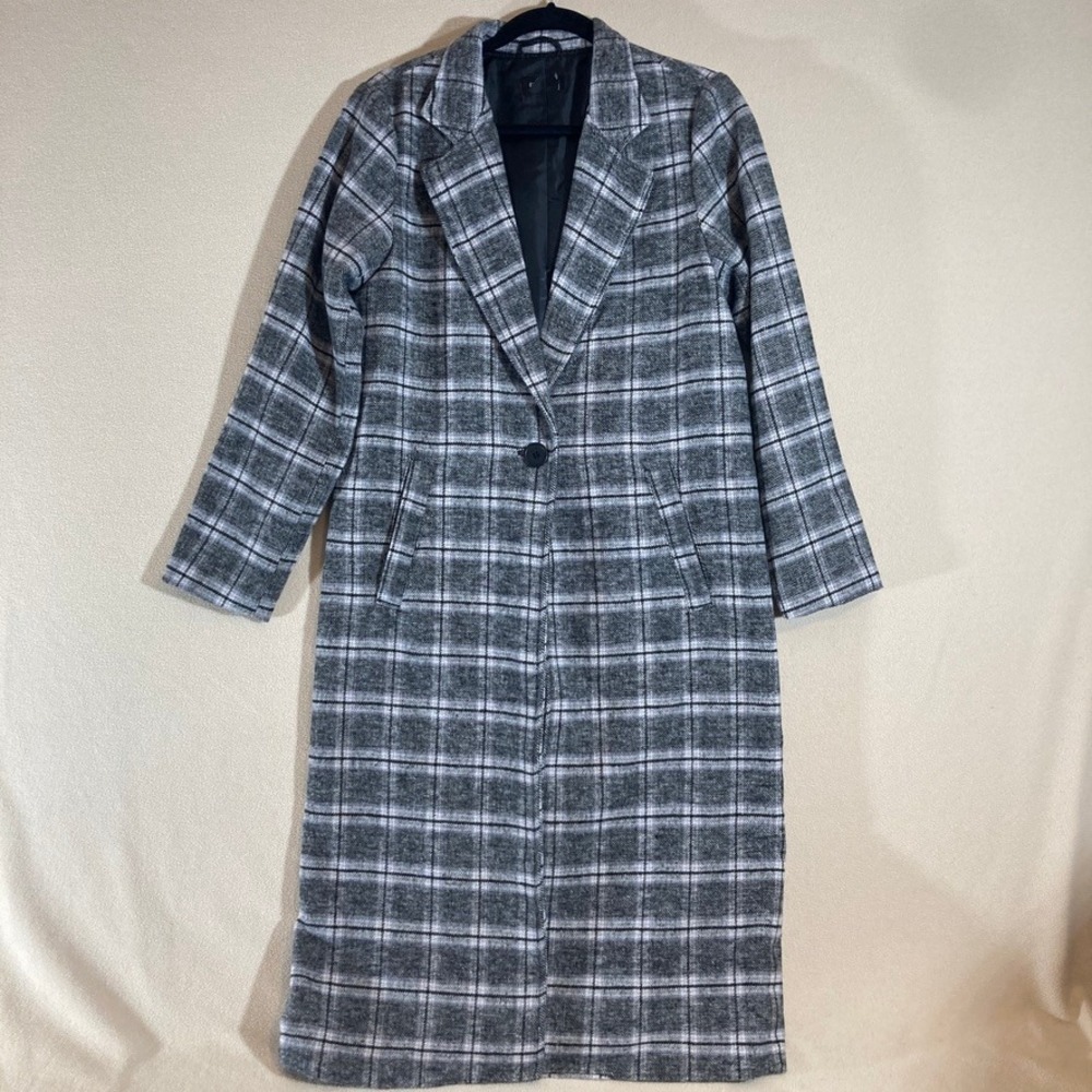 Evereve North Coast Coat Sz S Black/White Plaid Wool‎ Blend Professional Career